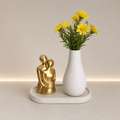 Kit 4 Peças (Vaso Decorativo + Estátua + Bandeja + Flores)