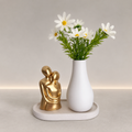 Kit 4 Peças (Vaso Decorativo + Estátua + Bandeja + Flores)