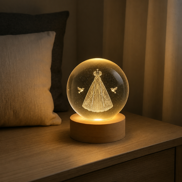 Luminária 3D Cristal Sagrada Nossa Senhora Aparecida