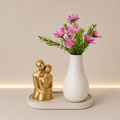 Kit 4 Peças (Vaso Decorativo + Estátua + Bandeja + Flores)