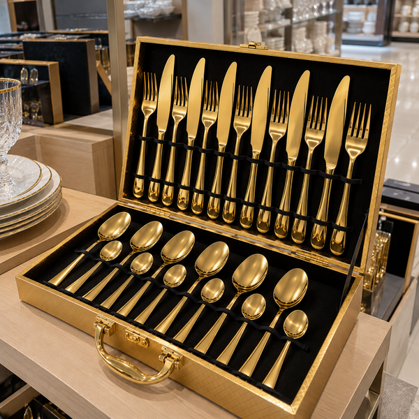 Jogo de Talheres Luxo em Inox Dourado – 24 Peças