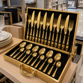 Jogo de Talheres Luxo em Inox Dourado – 24 Peças